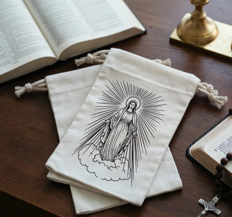 Virgin Mary Rosary Drawstring Bag - Catholic Prayer Bag - Personalized ...