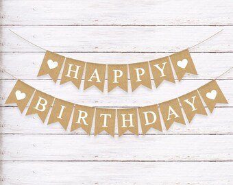 Happy Birthday Burlap Banner - Custom Birthday Banner - Birthday Bunting - Rustic Birthday Decorations - Birthday Party Banner with Name