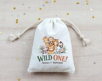 Wild One - Wild Animals Birthday Party Bag - Jungle Birthday Party Favor Bag - Wild Animal Theme Birthday Party Bag - Custom Favor Bag -