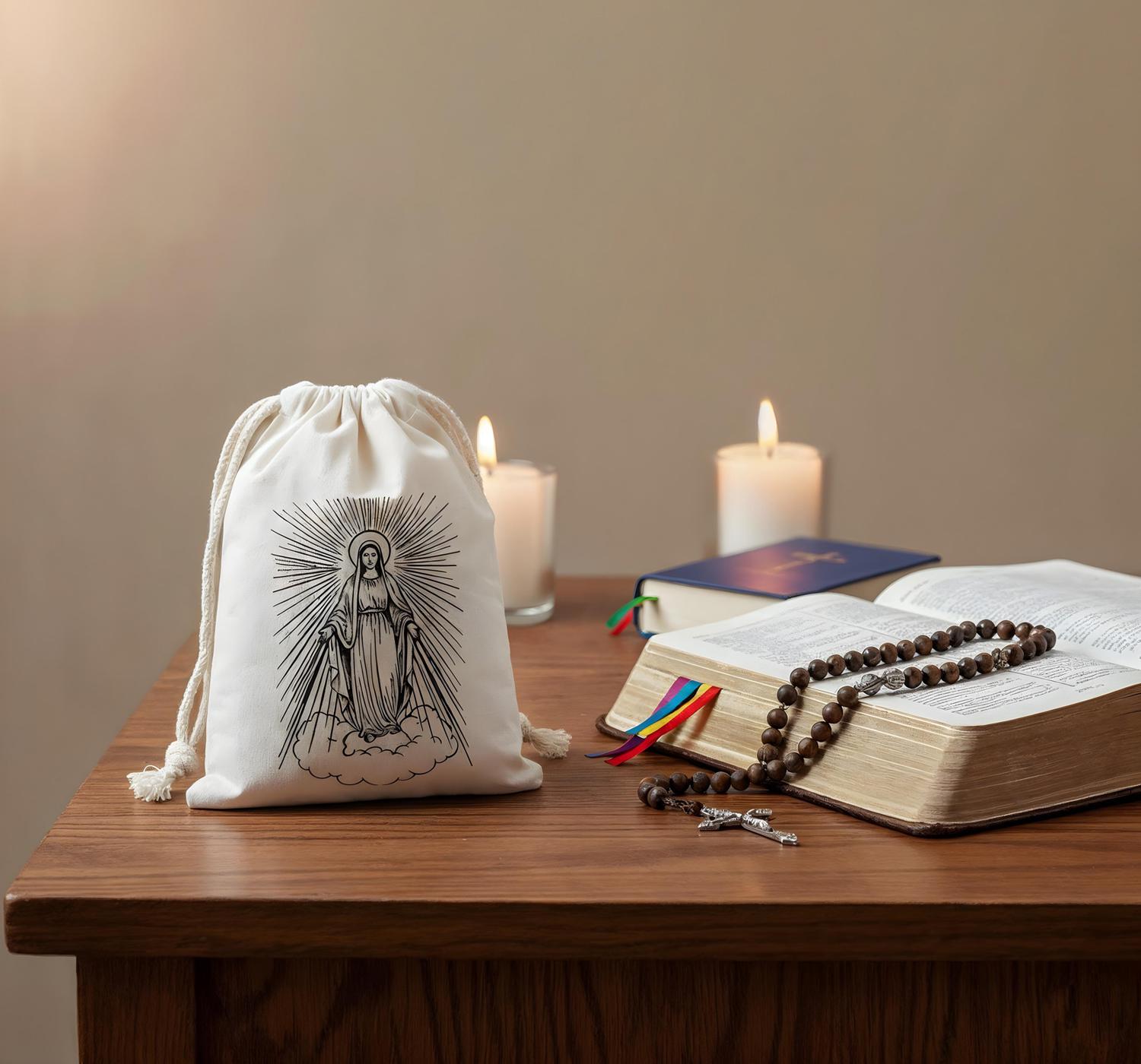Virgin Mary Rosary Drawstring Bag - Catholic Prayer Bag - Personalized ...