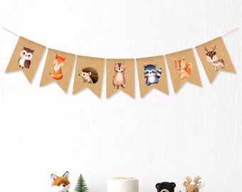 Woodland Baby Shower Decorations - Woodland Birthday Banner - Woodland Burlap Banner - Woodland Party Supplies - Creatures banner