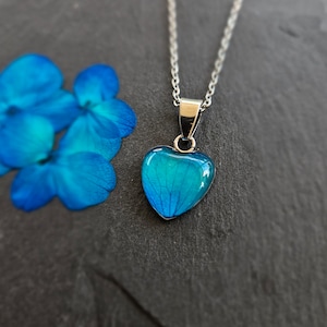 Blue Hydrangea Heart Necklace Flower Necklace