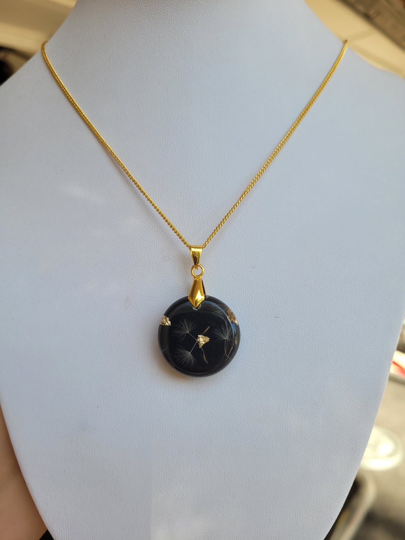 Dandelion Wish Necklace with Gold Flakes Real Flower Pendant Dandelion Jewelry with real Dandelion Seeds