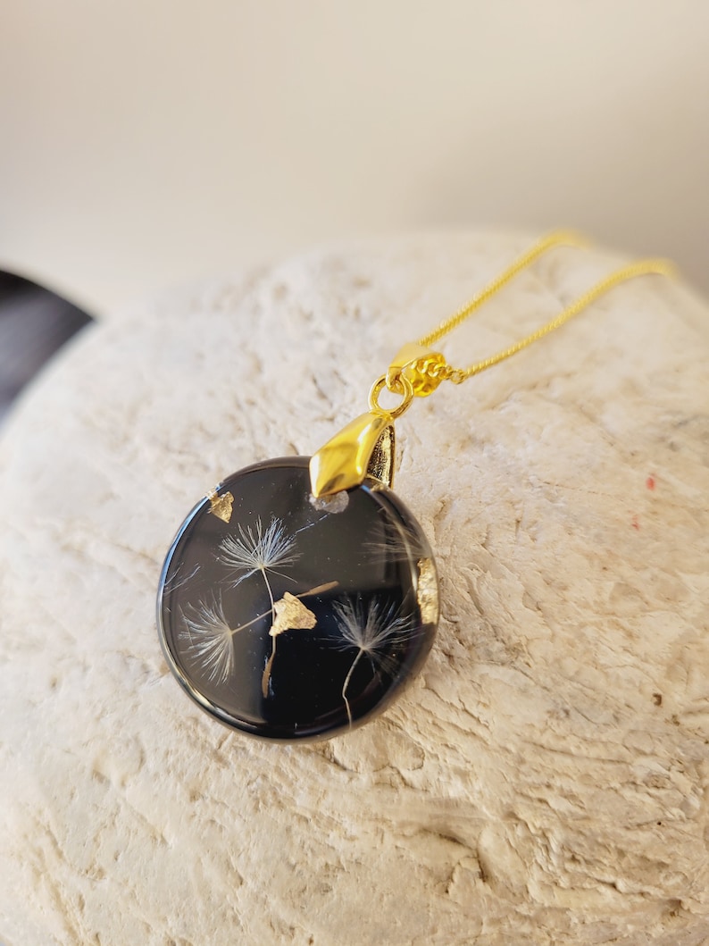 Dandelion Wish Necklace with Gold Flakes Real Flower Pendant Dandelion Jewelry with real Dandelion Seeds