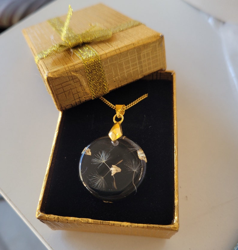 Dandelion Wish Necklace with Gold Flakes Real Flower Pendant Dandelion Jewelry with real Dandelion Seeds