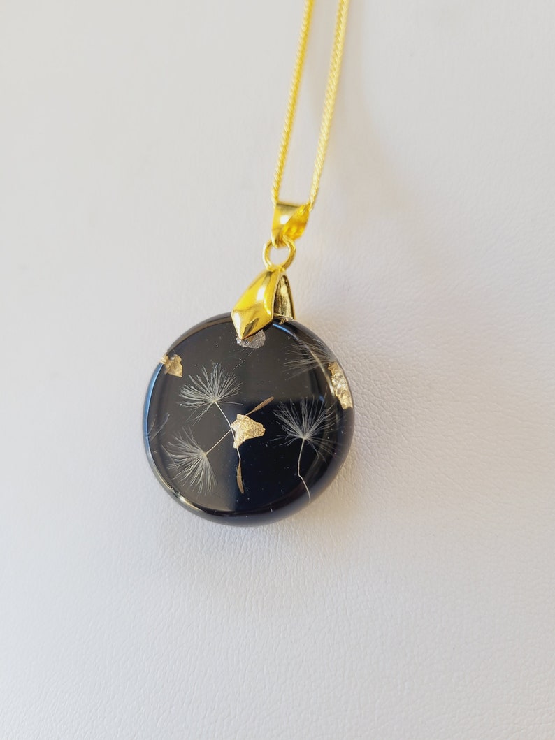 Dandelion Wish Necklace with Gold Flakes Real Flower Pendant Dandelion Jewelry with real Dandelion Seeds