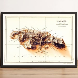 Jamaika Karte, Jamaika 2D Reliefkarte, Jamaika Vintage Karte, Jamaika Poster, Jamaika Poster alte Karte, Jamaika Geschenk - 2D FLACHDRUCK