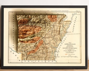 Arkansas Map, Arkansas 2D Relief Map, Arkansas Holidays Gift, Arkansas Vintage Map, Arkansas Print, Arkansas Historical Map - 2D FLAT PRINT