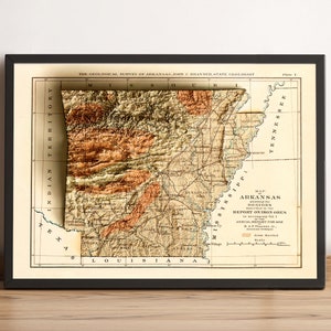 Arkansas Karte, Arkansas 2D Reliefkarte, Arkansas Feiertage Geschenk, Arkansas Vintage Karte, Arkansas Druck, Arkansas Historische Karte - 2D FLACHDRUCK