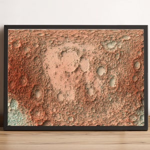 Carte de la lune, carte en relief 2D de la lune, carte vintage de la lune, carte topographique de la lune, carte imprimée de la lune, carte encadrée de la lune (version 3) - impression 2D à plat