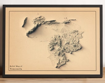 Venezuela Map, Venezuela 2D Relief Map, Venezuela Vintage Poster Map, Venezuela Decor, Venezuela Minimalist Map - 2D FLAT PRINT
