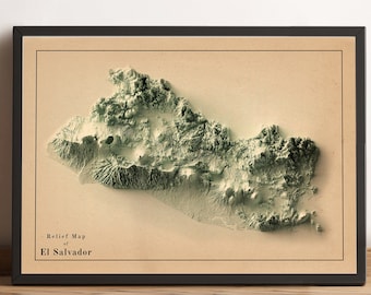 El Salvador Map, El Salvador 2D Relief Map, El Salvador Vintage Poster Map, El Salvador Decor, El Salvador Minimalist Map - 2D FLAT PRINT