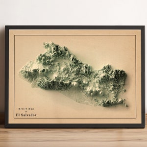 Kaart van El Salvador, 2D-reliëfkaart van El Salvador, vintage posterkaart van El Salvador, decor van El Salvador, minimalistische kaart van El Salvador - 2D PLATTE PRINT