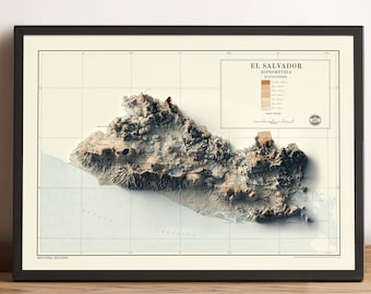 El Salvador Map, El Salvador 2D Relief Map, El Salvador Vintage Poster Map, El Salvador Decor, El Salvador Gift - 2D FLAT PRINT