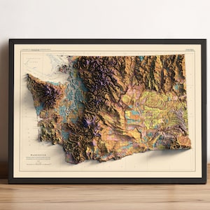 Washington Soil Map, Washington 2D Relief Map, Washington Soil Map, Washington Vintage Map, Washington Poster - 2D FLAT PRINT