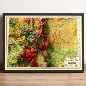 Colorado Map, Colorado 2D Relief Map, Colroado Vintage Map, Colorado Geological Poster Map, Colorado Gift - 2D FLAT PRINT
