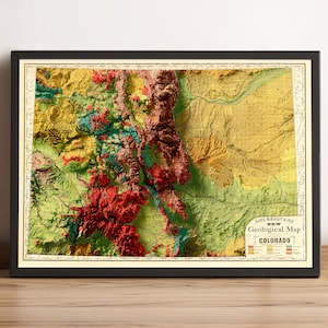 Carte du Colorado, carte du Colorado en relief 2D, carte du Colorado vintage, carte du Colorado affiche géologique, cadeau du Colorado - impression 2D à plat