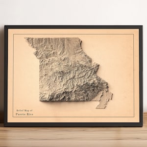 Missouri kaart, Missouri 2D-reliëfkaart, Missouri VS poster, Missouri print, Missouri vintage kaart, Missouri minimalistische kaart-2D FLAT PRINT