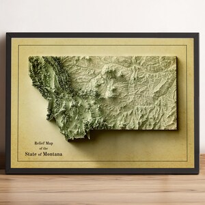 Kaart van Montana, kaart met 2D-reliëf van Montana, print van Montana, vintage kaart van Montana, Montana vakantiecadeau, minimalistische kaart Montana - 2D PLATTE PRINT