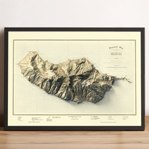 Madeira Island, Portugal Map, Madeira Island 2D Relief Map, Madeira Island Vintage Print, Ilha da Madeira - 2D FLACHDRUCK