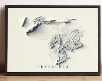 Venezuela Map, Venezuela 2D Relief Map, Venezuela Vintage Poster Map, Venezuela Decor, Venezuela Minimalist Map - 2D FLAT PRINT