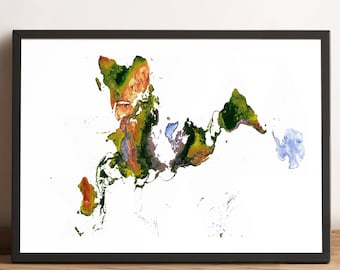 World Map, Fuller Projection Map, Vintage World Map, Relief World Map, Printed World Map, Framed World Map, World Map Gift