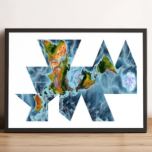Weltkarte, Fuller-Projektionsweltkarte, Vintage Weltkarte, Relief-Weltkarte, gedruckte und gerahmte Weltkarte