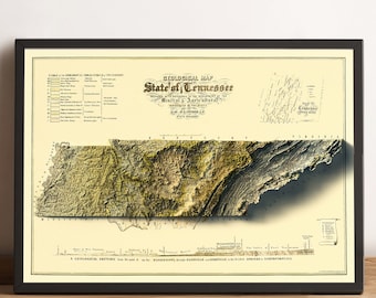 Tennessee Elevation Map With Cities Tennessee Topographic Map - Etsy