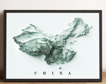 China Map, China 2D Relief Map, China Vintage Map, China Minimalist Map, China Wall Decor, China Handmade Home Decor - 2D FLAT PRINT