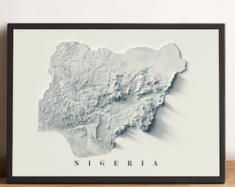 Nigeria Map, Nigeria 2D Relief Map, Nigeria Vintage Poster Map, Nigeria Wall Art, Nigeria Mimalist Map, Nigeria Gift - 2D FLAT PRINT