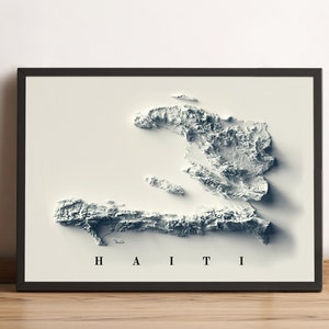 Haiti Map, Haiti 2D Relief Map, Haiti Vintage Map, Haiti Wall Art Gift, Haiti Minimalist Map, Haiti Print, Haiti Framed Map - 2D FLAT PRINT