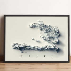 Carte d'Haïti, carte en relief 2D d'Haïti, carte vintage d'Haïti, cadeau d'art mural d'Haïti, carte minimaliste d'Haïti, impression d'Haïti, carte encadrée d'Haïti - impression 2D à plat