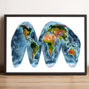 Weltkarte, Goode Homolosine Landprojektion, Vintage Weltkarte, Weltreliefkarte, Vintage Weltkarte, Weltkarte Geschenk