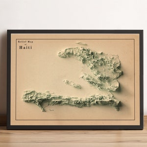 Kaart Haïti, 2D-reliëfkaart Haïti, vintage kaart Haïti, Haïti Wall Art Gift, Haïti minimalistische kaart, Haïti print, ingelijste kaart Haïti - 2D FLAT PRINT