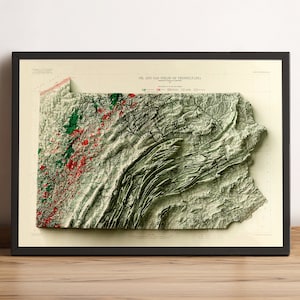 Pennsylvania Map, Pennsylvania 2D Relief Map, Pennsylvania Vintage Map, Pennsylvania Wall Art, Pennsylvania Gift - 2D FLAT PRINT