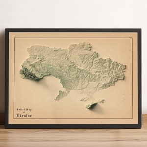 Kaart van Oekraïne, 2D-reliëfkaart van Oekraïne, vintage kaart van Oekraïne, Oekraïne Wall Art, Oekraïne Print, Oekraïne minimalistische kaart cadeau - 2D FLAT PRINT