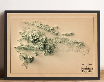 Dominican Republic Map, Dominican Republic 2D Relief Map, República Dominicana Minimalist Map, Dominican Republic Wall Art - 2D FLAT PRINT