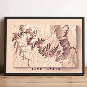 Grand Canyon-kaart, Grand Canyon 2D-reliëfkaart, Grand Canyon-poster, Grand Canyon Arizona Wall Art, Grand Canyon minimalistisch - 2D FLAT PRINT