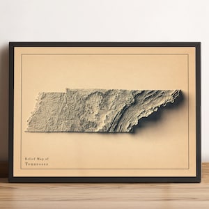 Tennessee Map, Tennessee 2D Reliefkarte, Tennessee Minimalistisches Poster, Tennessee Geschenk, Tennessee Wandkunst - 2D FLACHDRUCK