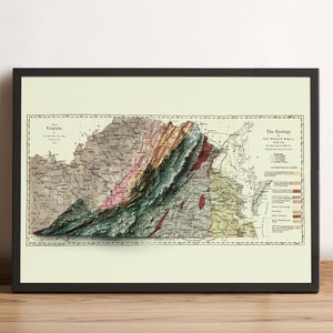 Virginia Map, Virginia 2D Reliefkarte, Virginia Vintage Karte, Virginia Wandkunst Poster, Virginia Geologische Karte, Virginia Geschenk - 2D FLACHDRUCK