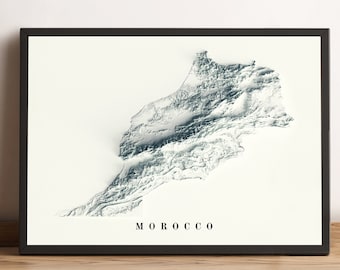 Morocco Map, Morocco 2D Relief Map, Morocco Minimalist Map, Morocco Poster, Morocco Wall Art, Morocco Print - 2D FLAT PRINT