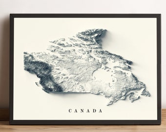 Canada Map, Canada 2D Relief Map, Canada Minimalist Map, Canada Poster, Canada Wall Art, Canada Print - 2D FLAT PRINT