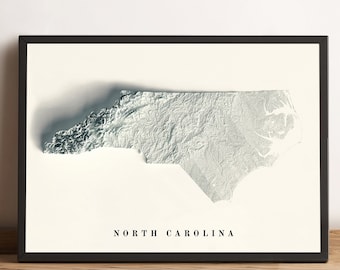 North Carolina Karte, North Carolina 2D Reliefkarte, Nordcarolina Wandkunst Poster, Nordcarolina Minimalistische Geschenkkarte - 2D FLACHDRUCK