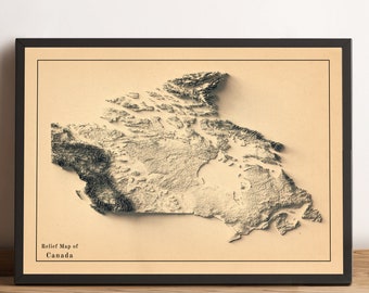 Canada Map, Canada 2D Relief Map, Canada Minimalist Map, Canada Poster, Canada Wall Art, Canada Print - 2D FLAT PRINT