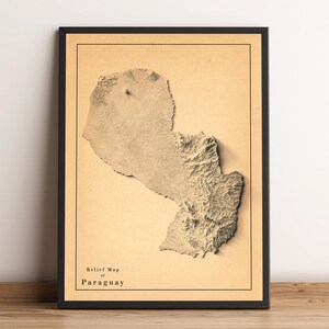 Paraguay Map, Paraguay 2D Relief Map, Paraguay Minimalist Map, Paraguay Wall Decor Gift, Paraguay Topo Print - 2D FLAT PRINT