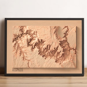 Grand Canyon-kaart, Grand Canyon 2D-reliëfkaart, Grand Canyon-poster, Grand Canyon Arizona vintage kaart, Grand Canyon minimalistisch - 2D FLAT PRINT