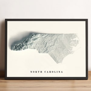 North Carolina Karte, North Carolina 2D Reliefkarte, Nordcarolina Wandkunst Poster, Nordcarolina Minimalistische Geschenkkarte - 2D FLACHDRUCK