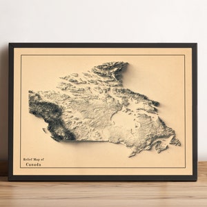 Canada Map, Canada 2D Relief Map, Canada Minimalist Map, Canada Poster, Canada Wall Art, Canada Print - 2D FLAT PRINT
