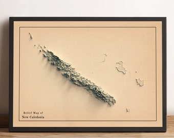 New Caledonia Map, New Caledonia 2D Relief Map, New Caledonia Minimalist Poster Map, New Caledonia Gift - 2D FLAT PRINT