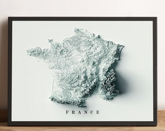 France Map, France 2D Relief Map, France Minimalist Poster, France Wall Art, France Gift Map, France Design Map - 2D FLAT PRINT